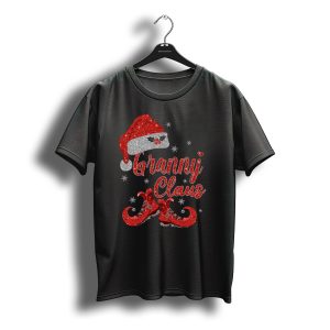 Granny Claus Christmas Santa Hat And Boots Sparkle Snowflakes T-Shirt