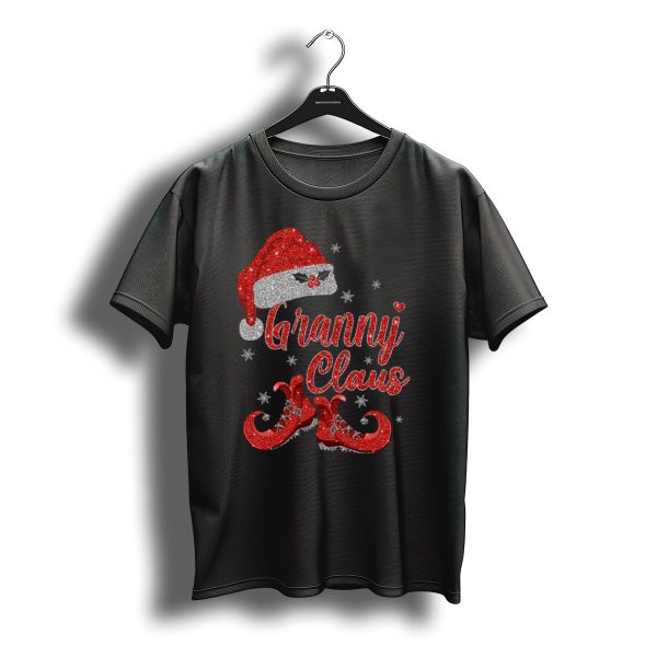Granny Claus Christmas Santa Hat And Boots Sparkle Snowflakes T Shirt t shirt 1