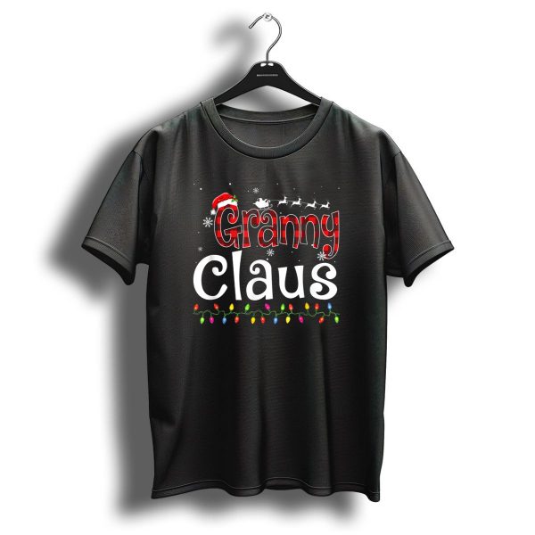 Granny Claus Santa Hat Reindeer Sleigh Christmas Lights Snowflakes T Shirt 1 t shirt 1