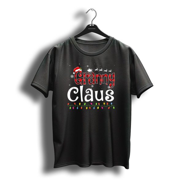 Granny Claus Santa Hat Reindeer Sleigh Christmas Lights Snowflakes T Shirt t shirt 1