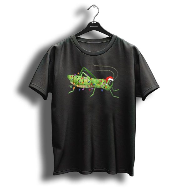 Grasshopper Wrapped In Christmas Lights Wearing Santas Hat T Shirt 1 t shirt 1