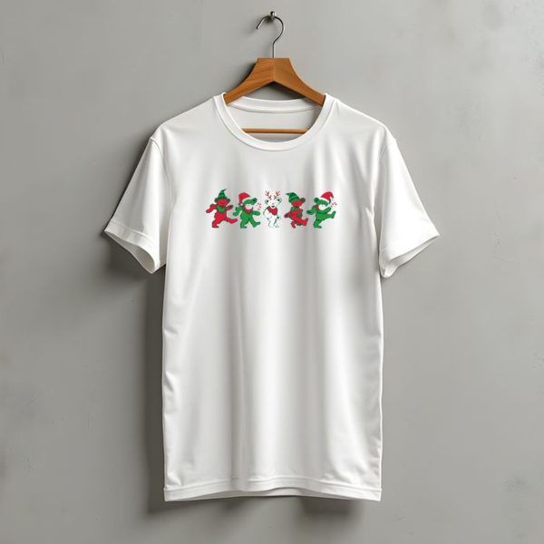 Grateful Dead Dancing Bears Christmas Santa Hats And Reindeer T Shirt t shirt 1