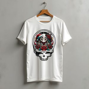 Grateful Dead Tleo Christmas 2024 Skull Santa Skeletons Poinsettia Candles T-Shirt