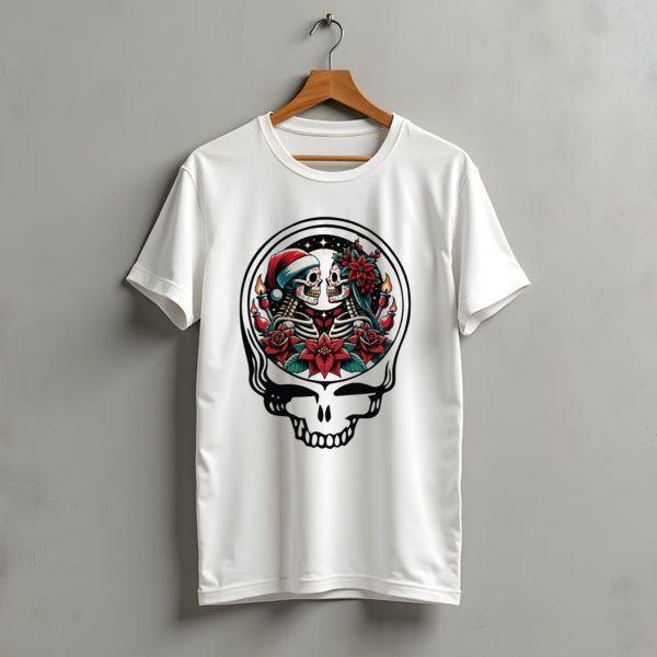 Grateful Dead Tleo Christmas 2024 Skull Santa Skeletons Poinsettia Candles T Shirt t shirt 1