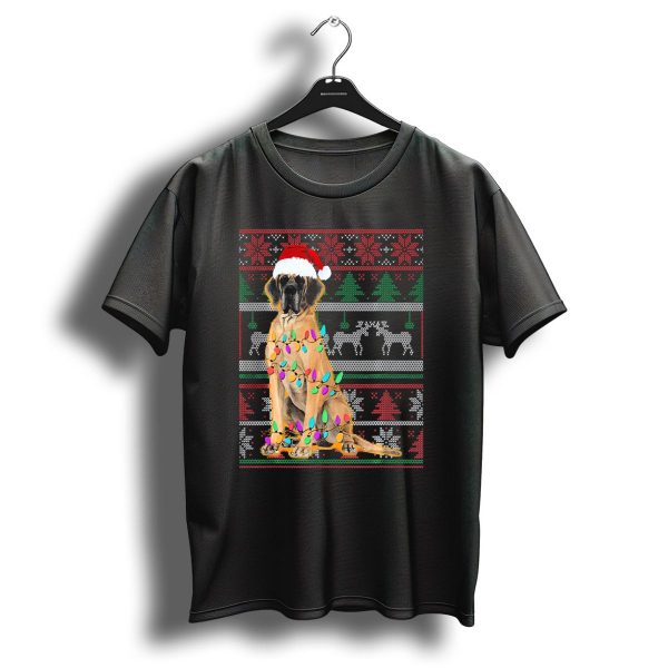 Great Dane Christmas Santa Hat Lights Ugly T Shirt 1 t shirt 1
