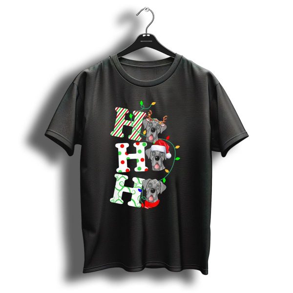 Great Dane Ho Ho Ho Christmas Lights Santa Hat Reindeer Antlers T Shirt 1 t shirt 1