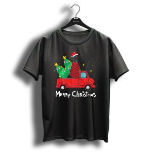 Great Dane In Santa Hat With Christmas Trees In Red Truck Merry Christmas T Shirt