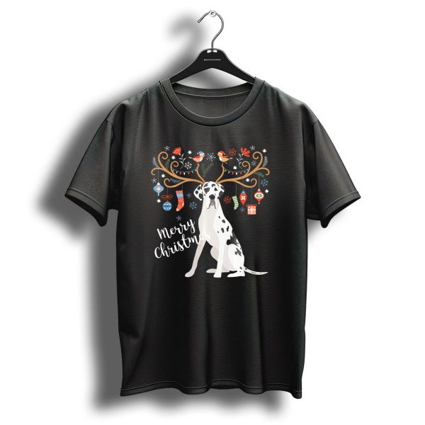 Great Dane Merry Christmas Dog With Festive Antlers And Ornaments T Shirt 1 t shirt 1
