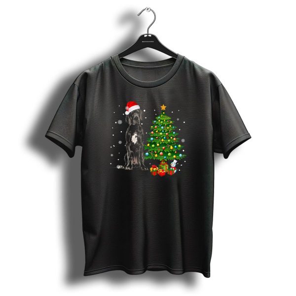 Great Dane Santa Hat With Christmas Tree And Snowflakes T Shirt 1 t shirt 1