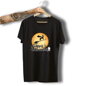 Great Dane Witch Flying Broomstick Happy Halloween Moon Ghost T-Shirt