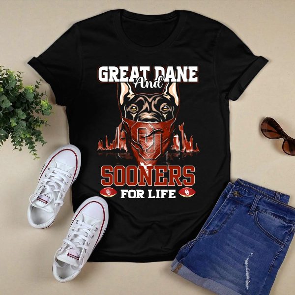Great Dane and Oklahoma Sooners for Life T Shirt 1