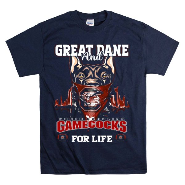 Great Dane and South Carolina Gamecocks for Life T Shirt 1 Navy
