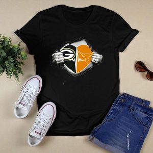 Green Bay Packers Heartbeat Texas Longhorns Logo Fusion T-Shirt