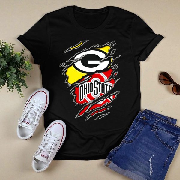 Green Bay Packers Ohio State Buckeyes Fan Combination T Shirt Black 1