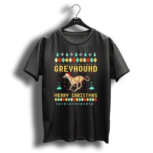 Greyhound Merry Christmas Santa Hat Ugly Christmas T Shirt