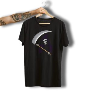 Grim Reaper Cute Halloween Dark Humor Skeleton Scythe Purple Hood T-Shirt
