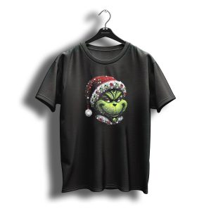 Grinch 2025 The Creepy Smile For Christmas Sparkling Santa Hat Gemstone T-Shirt