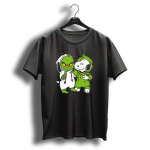 Grinch And Snoopy Christmas Crossover Characters In Festive Hoodies T-Shirt