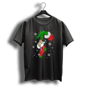 Grinch Christmas Turtle In Glittery Stocking With Snowflakes T-Shirt