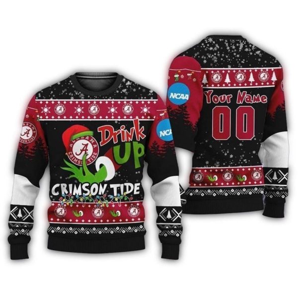 Grinch Drink Up Christmas With Alabama Crimson Tide Ugly Sweater 1