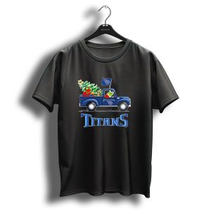 Grinch Driving Christmas Tree Truck Tennessee Titans Holiday Spirit T-Shirt
