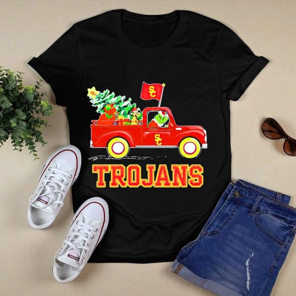 Grinch Driving Red Truck with Christmas Tree USC Trojans T Shirt 1 1