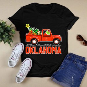 Grinch Driving Red Truck With Christmas Tree And Oklahoma Sooners T-Shirt