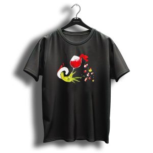Grinch Hand Christmas Wine Glass Festive Holiday T Shirt