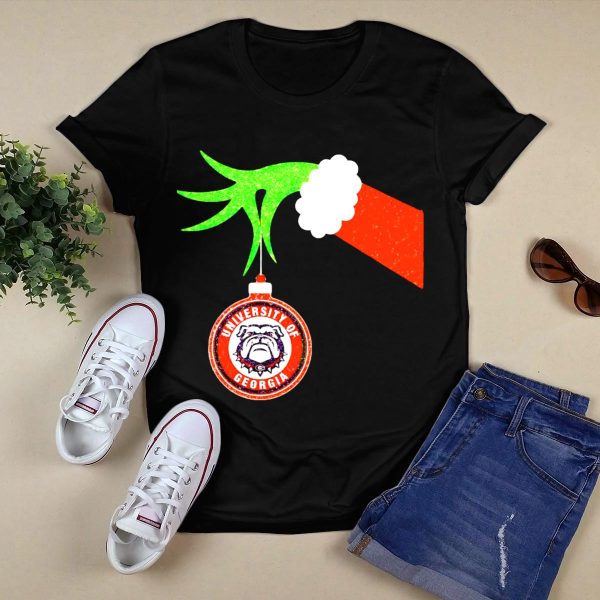 Grinch Hand Holding University of Georgia Bulldogs Christmas T Shirt 1