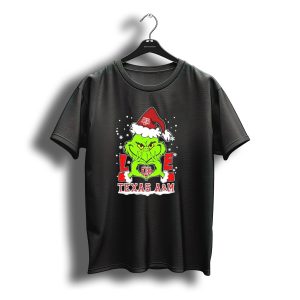 Grinch Heart Hands Love Texas A&M Aggies Christmas Santa Hat T-Shirt