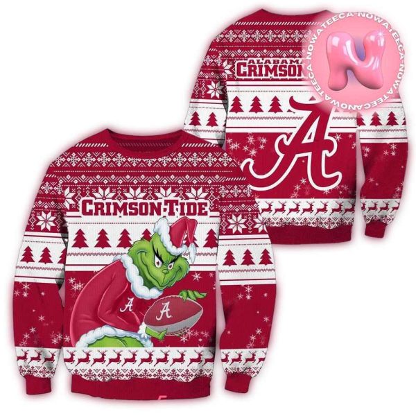Grinch Hold Ball Alabama Crimson Tide Christmas Ugly Sweater 1