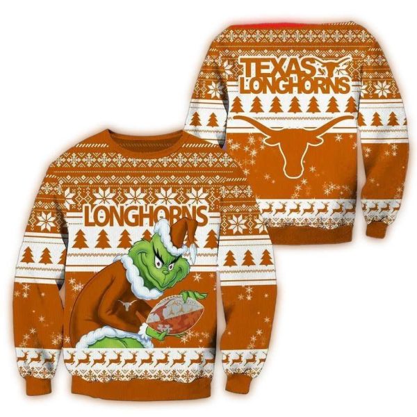 Grinch Hold Ball Texas Longhorns Christmas Ugly Sweater 1