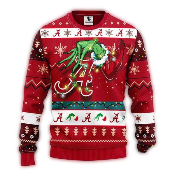 Grinch Hold Logo Alabama Crimson Tide Light Christmas Ugly Sweater 1