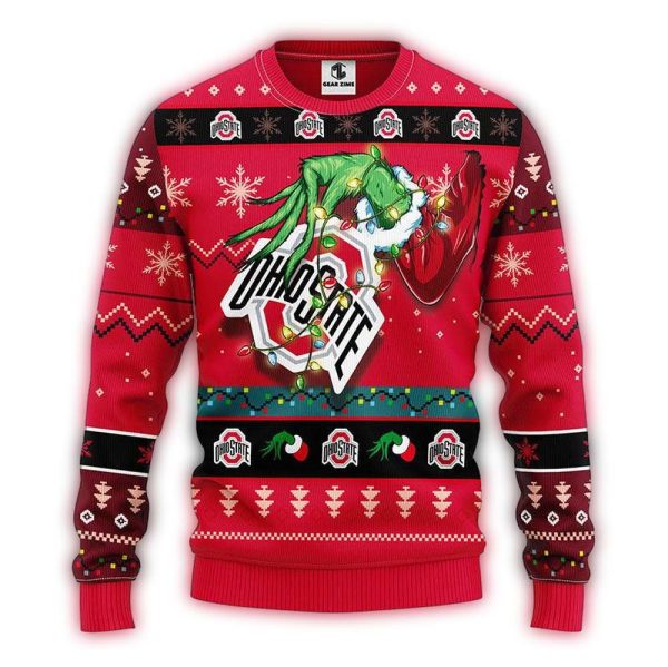 Grinch Hold Logo Ohio State Buckeyes Light Christmas Ugly Sweater 1