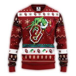 Grinch Hold Logo Oklahoma Sooners Light Christmas Ugly Sweater
