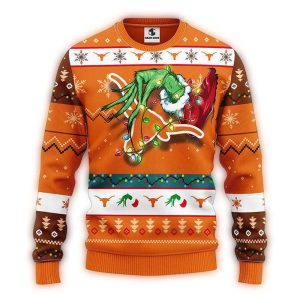 Grinch Hold Logo Texas Longhorns Light Christmas Ugly Sweater