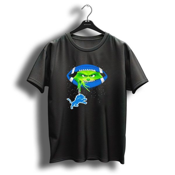 Grinch Holding Detroit Lions Logo Inside Football Christmas T Shirt 1 t shirt 1