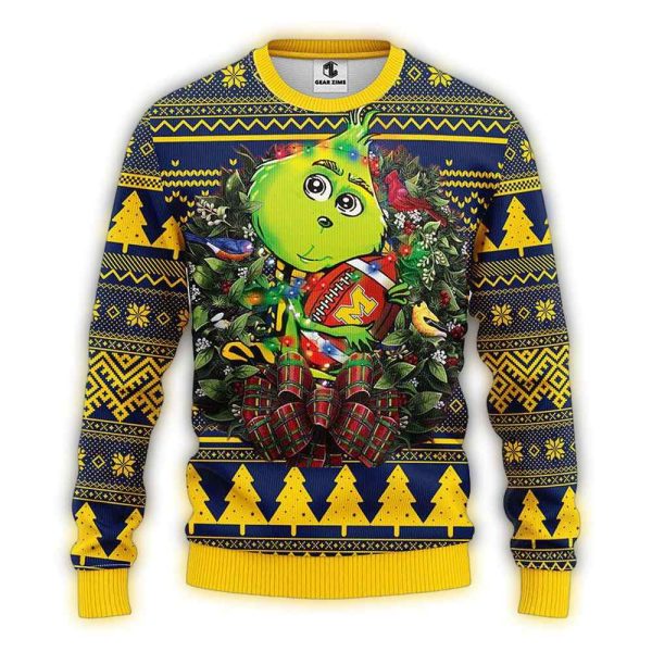 Grinch Hug Ball Michigan Wolverines Ugly Sweater 1