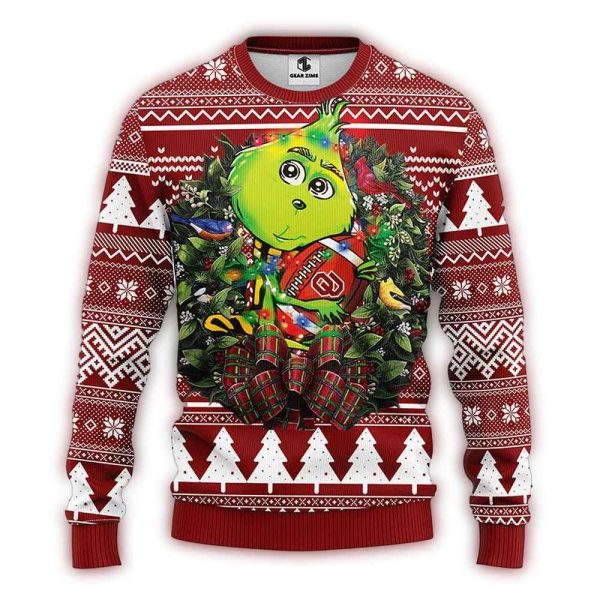 Grinch Hug Ball Oklahoma Sooners Ugly Sweater 1