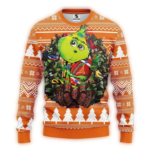 Grinch Hug Ball Texas Longhorns Christmas Ugly Sweater 1