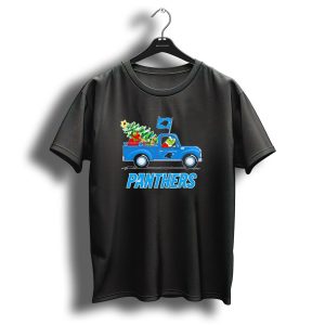 Grinch In Blue Christmas Truck With Carolina Panthers Logo And Tree T-Shirt