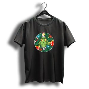 Grinch Inspired Christmas Tree Lights And Decorations Peeking Through Branches T-Shirt