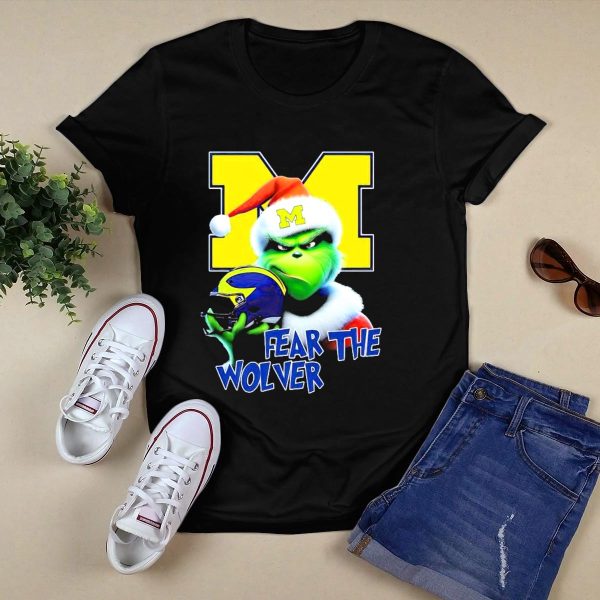 Grinch Michigan Wolverines Fear the Wolver Christmas T Shirt Black 1