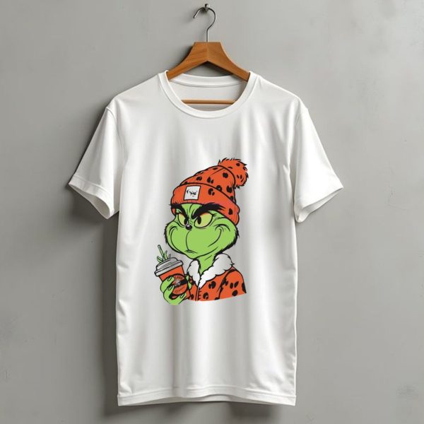 Grinch Wears Orange Beanie Holds Browns Mug Christmas T Shirt 1 t shirt 1