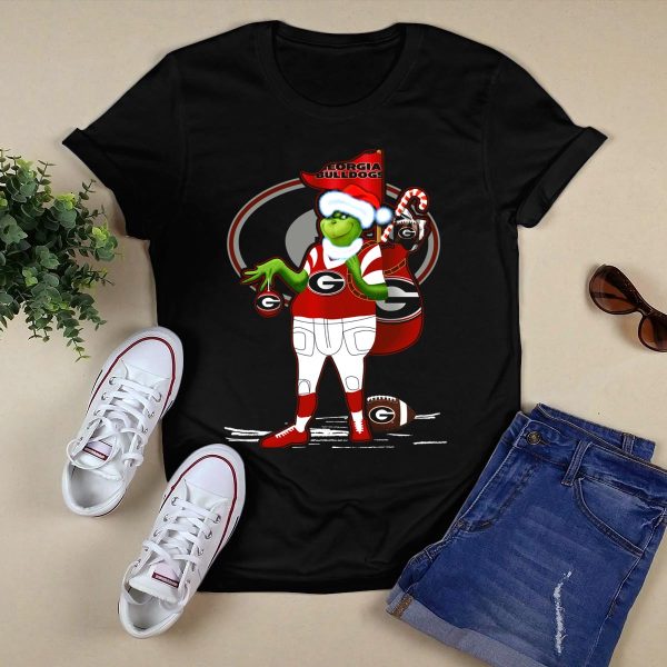 Grinchxmas Georgia Bulldogs Football Santa Sack Candy Cane T Shirt 1