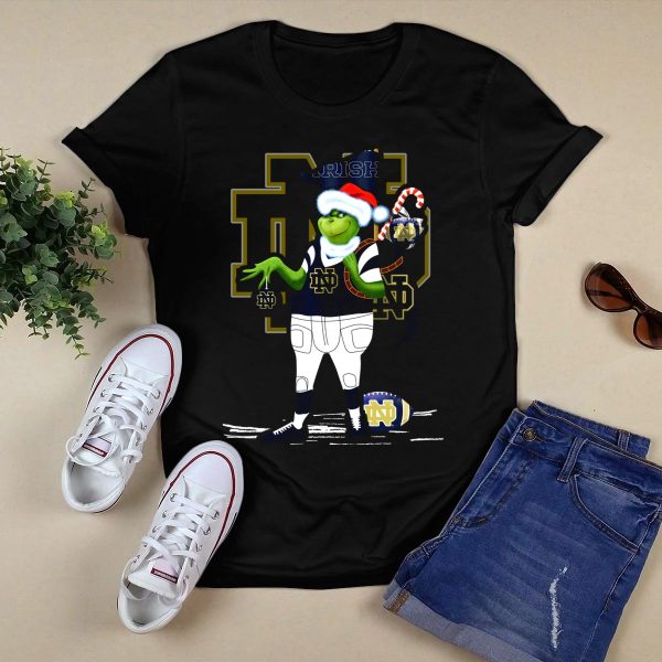 Grinchxmas Irish Notre Dame Fighting Irish Football Santa Holiday T Shirt Black 1