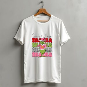 Grinchy And Bougie Mama Christmas With Festive Grinch Holding Champagne T-Shirt