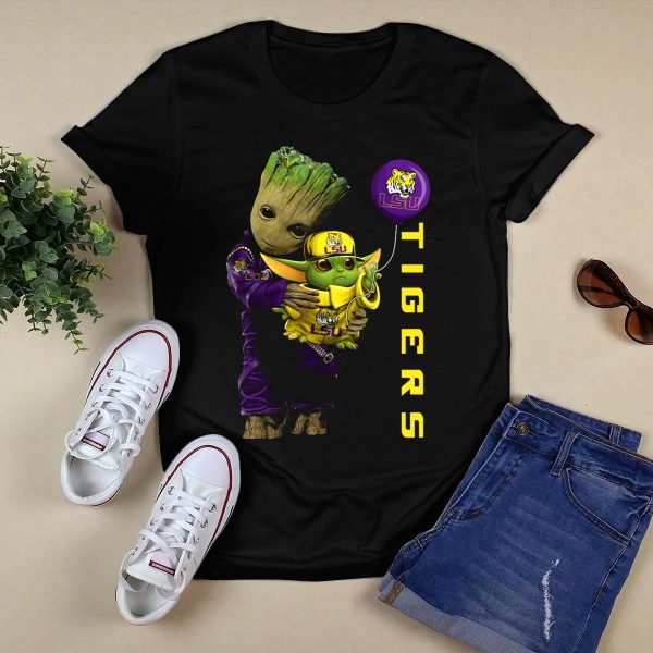 Groot And Baby Yoda Lsu Tigers Fan Gear T Shirt Black 1