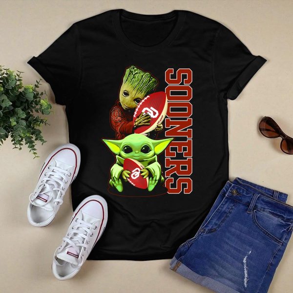 Groot and Baby Yoda Oklahoma Sooners Football T Shirt 1