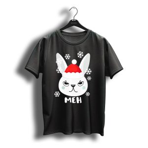 Grumpy Bunny Meh Snowflakes Christmas Rabb Santa Hat T-Shirt